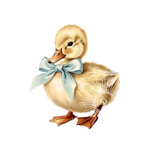 Anatra con fiocco blu Acquerello Adorabile anatra pasquale marrone chiaro Profilo frontale Stile vintage Perfetto per primavera o Pasqua Fai da te o Clipart