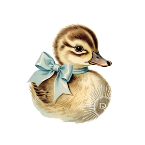 Paperella d'epoca con fiocco blu Acquerello Paperella marrone Profilo laterale Perfetto per primavera o Pasqua Fai da te o Clipart