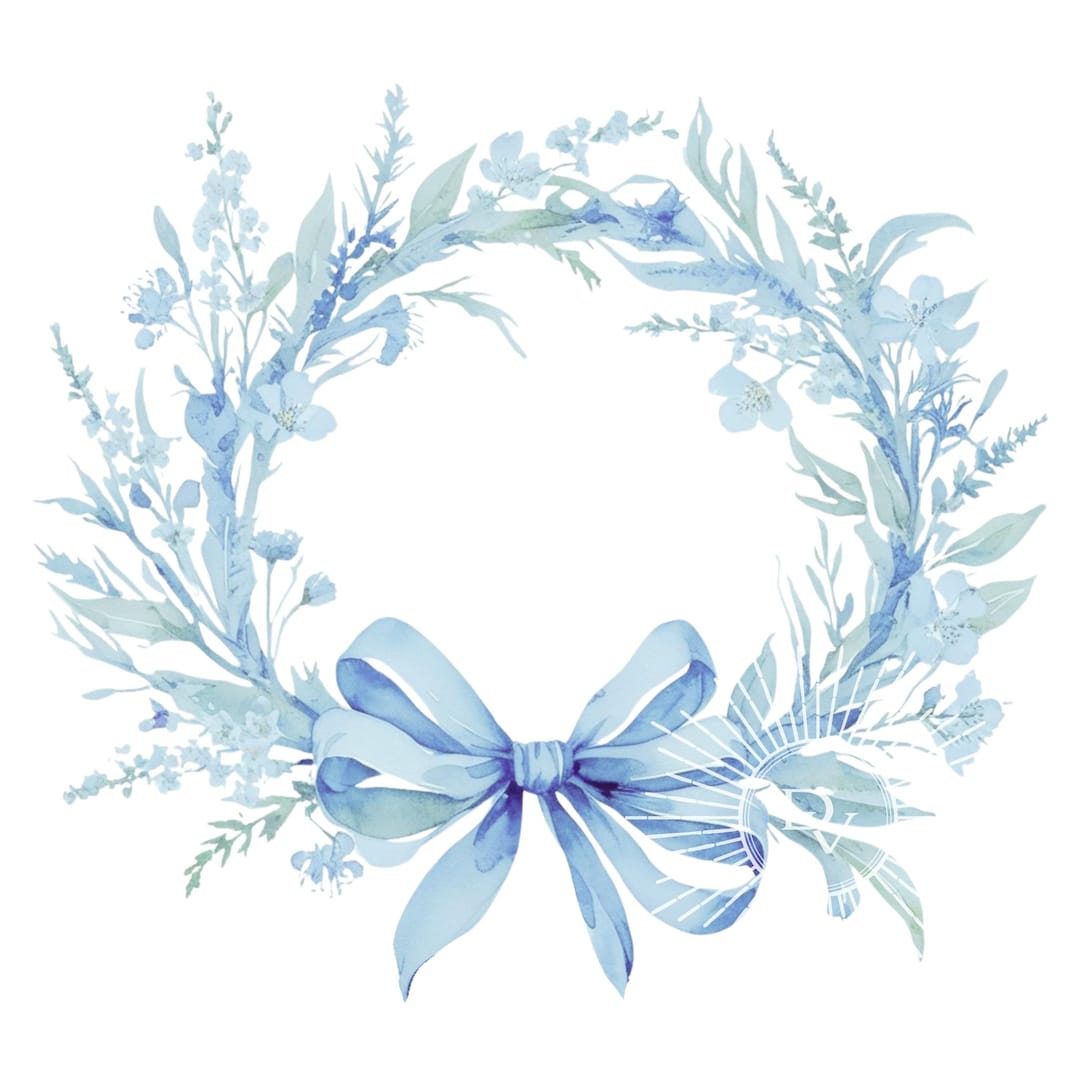 Light Blue Watercolor Floral Wreath With Bow Clipart Watery Flowers DIY ...