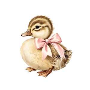 Anatra di Pasqua con fiocco rosa Acquerello Adorabile anatra marrone Profilo laterale Stile vintage Perfetto per primavera o Pasqua Fai da te o Clipart