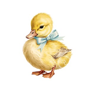 Carino paperotto con fiocco blu Acquerello Adorabile paperotto giallo Profilo laterale Stile vintage Perfetto per primavera o Pasqua Fai da te o Clipart