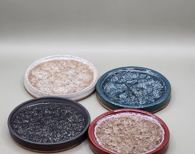 Handmade Stoneware Coaster with Recycled Glass