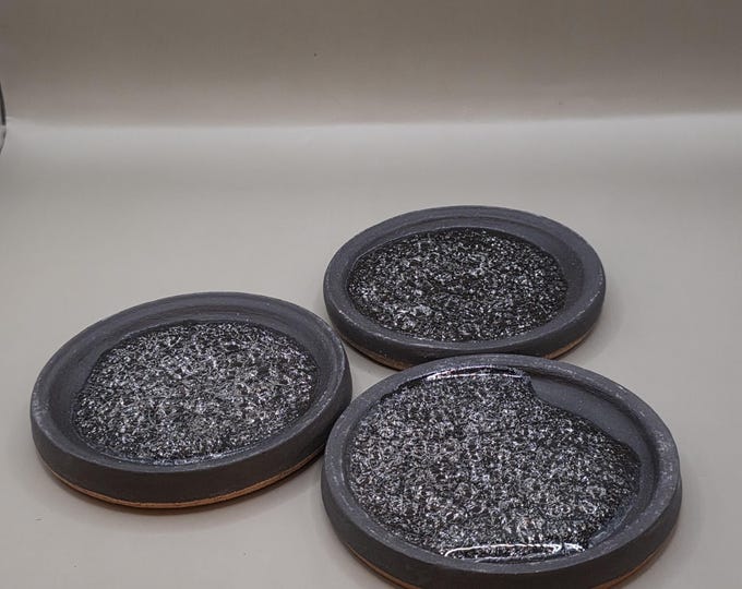 Handmade Stoneware Coaster with Recycled Glass