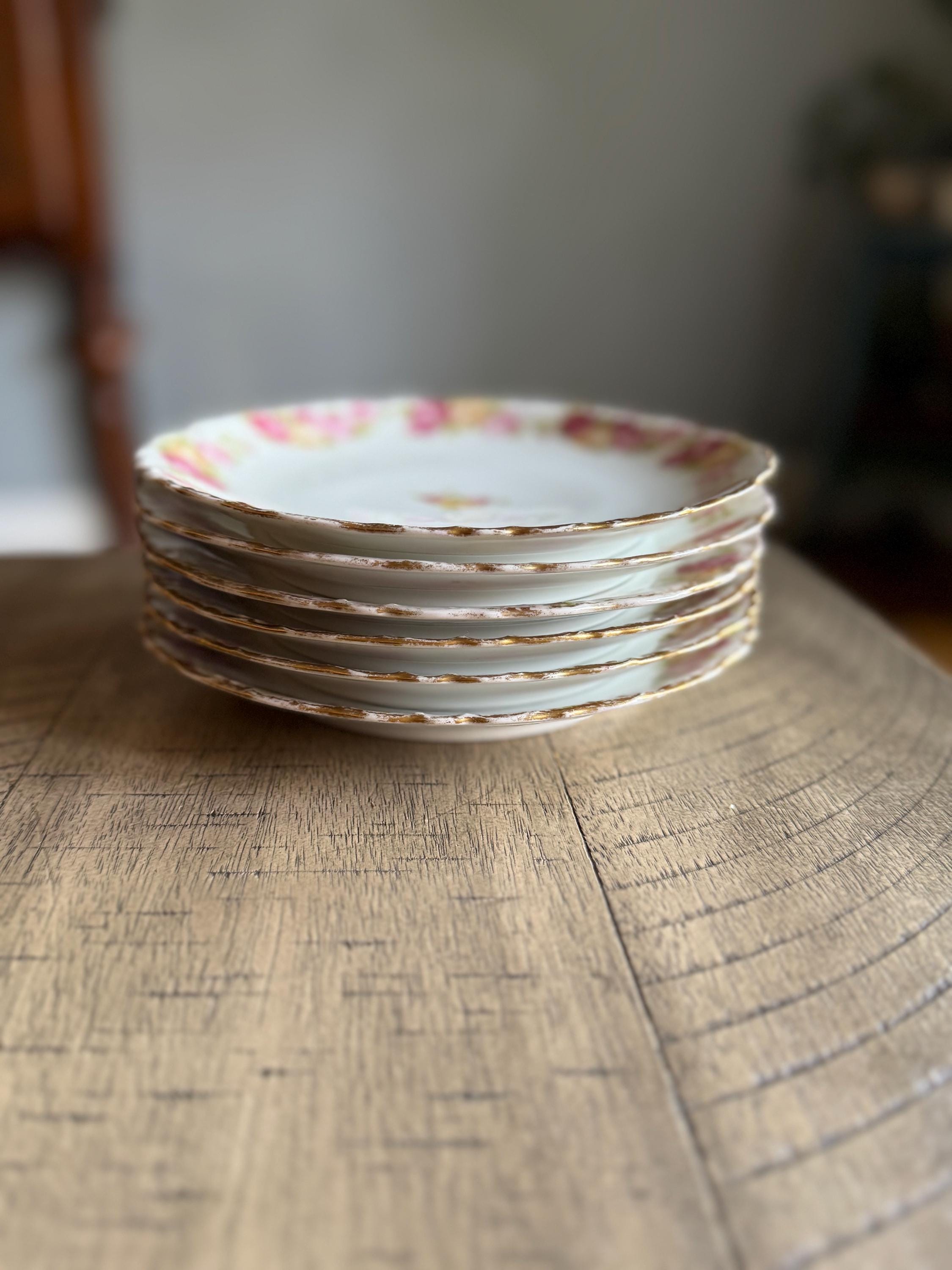 MR Limoges Hand Painted Pink Roses & Gold 8 1/2 Inch Plate