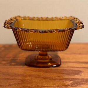 vintage Indiana Glass Co amber color rectangular pedestal glass