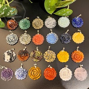 Natural Crystal Rose Necklace/Pendant, Jewelry Pendant, Top Drilled Gemstone Rose Flower Beads, For Jewelry Making, Gift For Her