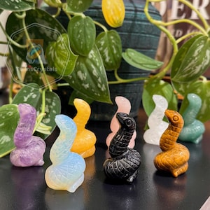 Gemstone Snake Figurine: Handcrafted Healing Crystal Carving, 2 inch