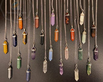 Natural Crystal Point Pendant Necklace: Silver Plated Healing Jewelry