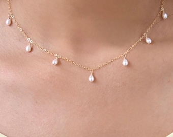 Dainty Freshwater Pearl Drop Necklace, Gold Filled or Sterling Silver