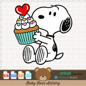 Valentinstag Liebe Cupcake Snoopy PNG Eps AI SVG Digital Download Vektorgrafik Anpassen personalisierte Geschenk Vinyl Cut Datei Printable