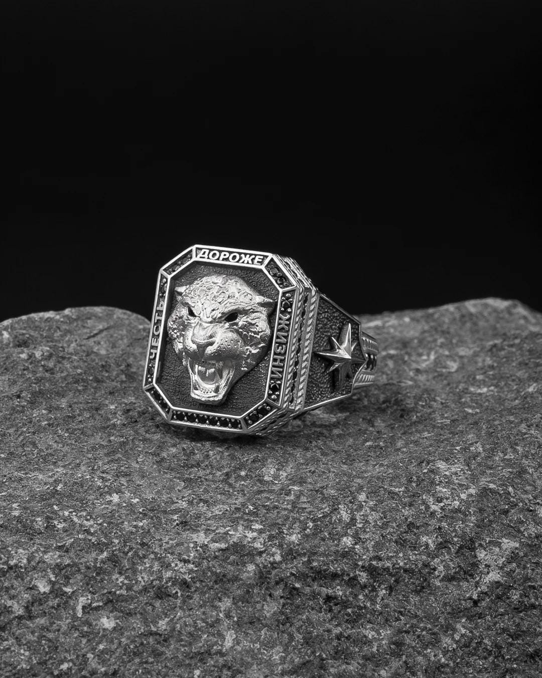 Anillo de leopardo, anillo para hombre, joyería de plata, anillo, regalo de cumpleaños para él 413