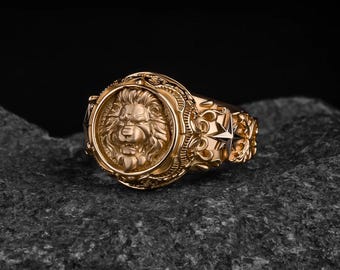 Anillo de león, anillo para hombre, joyería de plata, anillo, regalo de cumpleaños para él 468