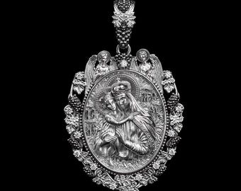Virgin Mary Pendant, Christian Orthodox Necklace,  Mens Pendant, Silver Christian Jewelry,Religious Pendant, Birthday Gift for Him 506
