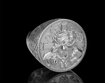 Anillo de cruz de Jesús, cristiano ortodoxo, católico, para hombre, joyería cristiana de plata, anillo religioso, regalo de cumpleaños para él 405