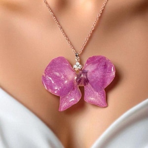 Real Purple Orchid Necklace Unique Gift Birthday Graduation Summer Jewelry Handmade Pressed Flower Necklace Pressed Purple Blossom Pendant