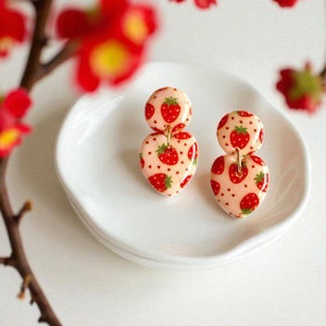 Strawberry Heart Earrings Fruit Food Earrings Cute Berry Dangle & Drop Earrings Handmade Strawberry Jewelry Kawaii Resin Earrings