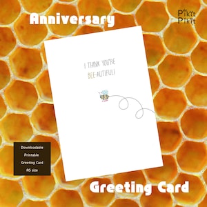 Biglietto d'auguri a tema ape per anniversario da scaricare, stampabile in formato A5, stampato su A4