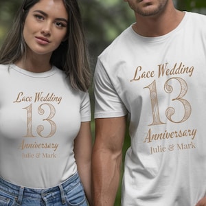 Personalized Couple Matching 13th Lace Wedding Anniversary Shirts Gift for Parents Gift For Couple Custom Names Shirt 13 years of marriage
