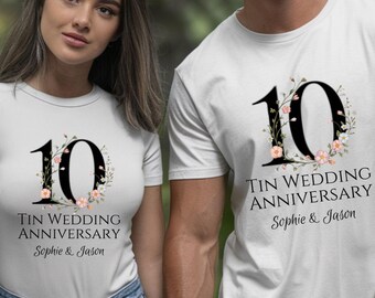 Camiseta personalizada del 10.º aniversario: regalo de boda en hojalata