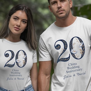 Personalized 20th China Anniversary Matching Shirts, Couple Keepsake Gift