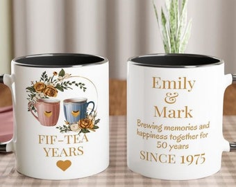 Personalized 50th Anniversary Mug: Fif-Tea Years, Custom Names