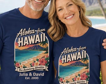 Personalized Hawaii Anniversary T-Shirt: Couple Vacation Matching Shirts