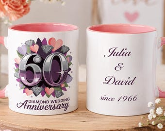 Personalized 60th Diamond Anniversary Mug, Custom Couple Names