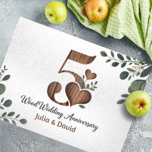 5th Wedding Anniversary Gift For Couple&#39;s Custom Present Glass Cutting Board Personalized Fifth Wood Anniversary Custom Names Customized