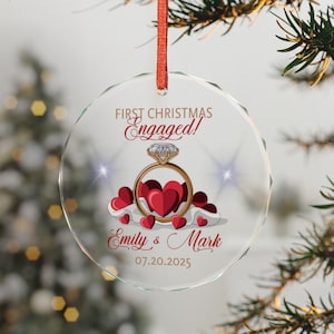 First Christmas Engaged Ornament Custom Names and Date Personalized Engagement Ornament Couple Holiday Gift Custom Year Glass Keepsake