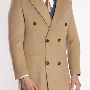 CAMEL Navy Wool Great Coat - Winter Trench Naval Military Full Length Mens