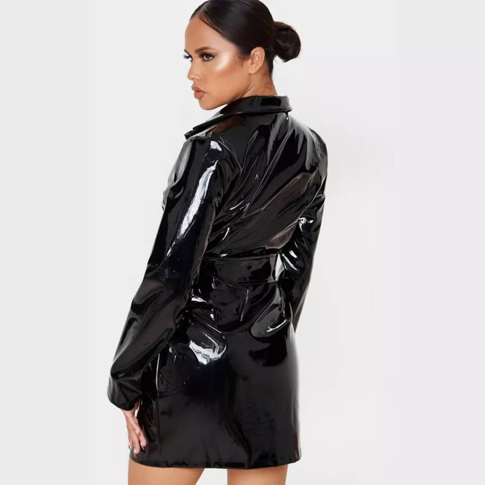 Pvc Long Jacket BLACK PVC Vinyl Womens Shinny Trench Long Coat Waterproof Winters ...