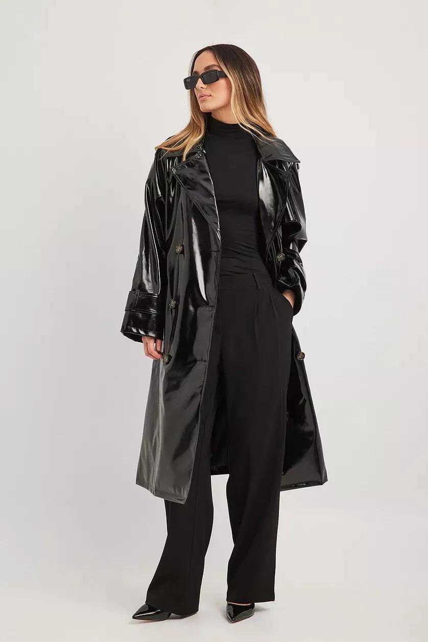 Kitri Raincoat Long Vinyl Coat Black PVC Vinyl Womens Shinny