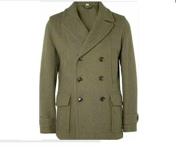 Cappotto doppiopetto in lana verde: cappotto invernale da uomo