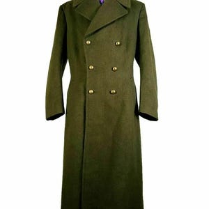Military Green Wool Overcoat: Double Breasted Long Coat