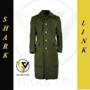 NEW Military Green Wool Overcoat military officer field Long Coat great coat UK