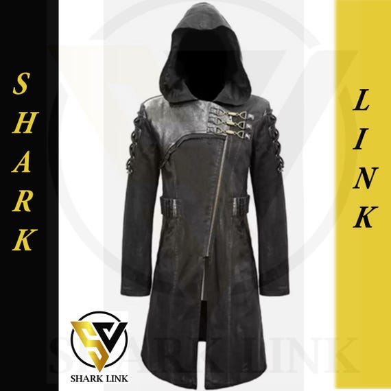 Abrigo gótico de algodón con capucha hecho a mano: gabardina de