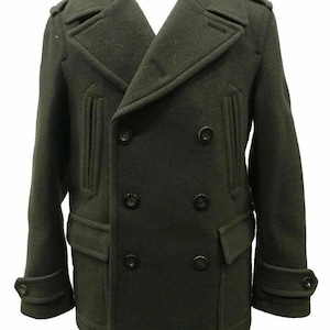 New Men&#39;s Wool Double Breasted Pea coat Jacket Military Green All sizes UK