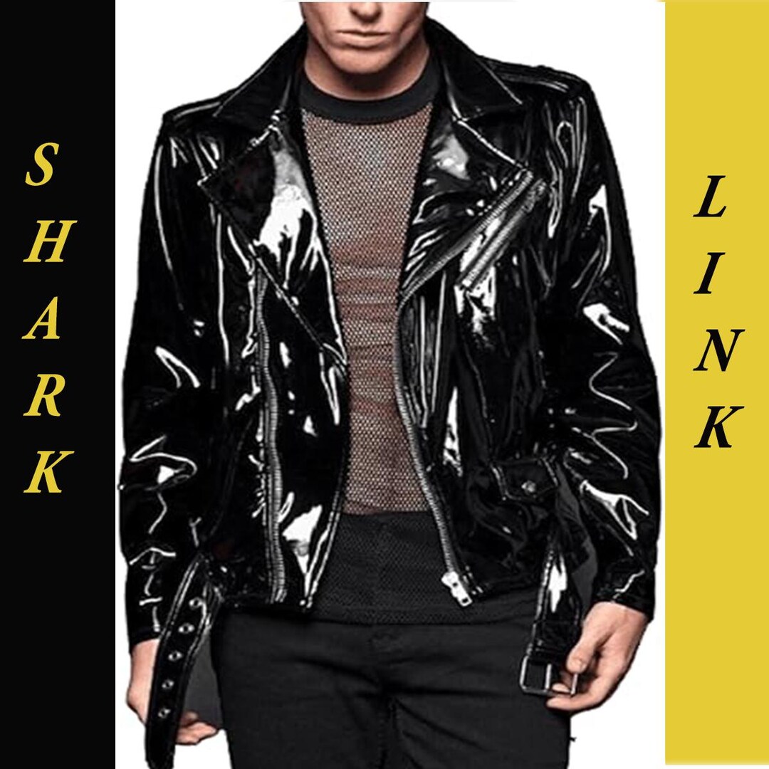 Mens PVC Vinyl Motorcycle Gothic Band Rip Moto Biker Punk Coat Jacket ...