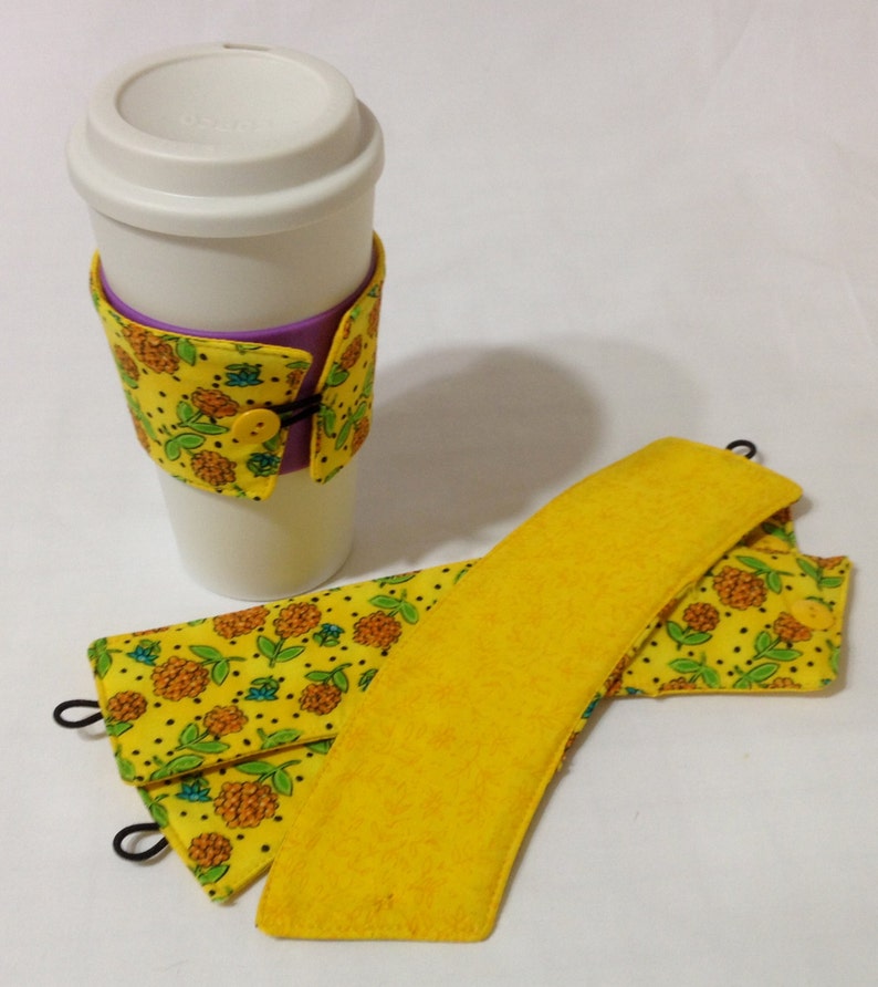 SALE Yellow Flower Coffee Cozie 2 for 1 Mix and Match image 2