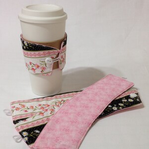 SALE Pink and White Daisy Coffee Cozie 2 for 1 Mix and Match image 2