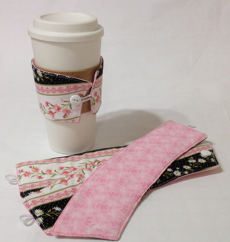 SALE Pink and White Daisy Coffee Cozie 2 for 1 Mix and Match image 2