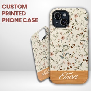 Customized Name Phone Case – Pastel Garden Floral Cover for iPhone/Samsung, Personalized Soft Flower Design, Custom Gift for Her