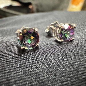 Mystic topaz stud earrings in solid sterling silver