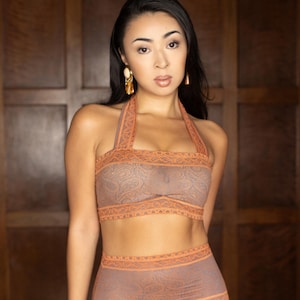 Sujetador bandeau de encaje Paisley: Top de festival naranja quemado