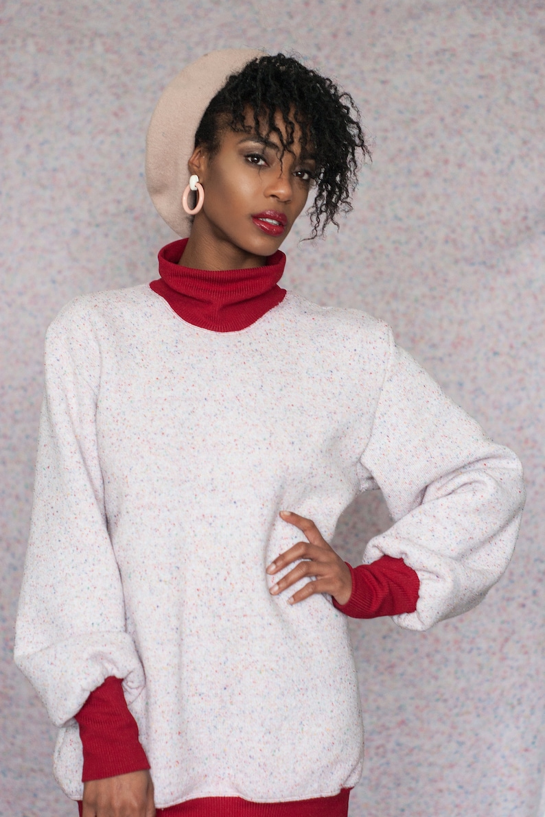 Fleece Lined Confetti Speckled Baggy Turtleneck Sweatshirt Tunic XXL 2XL