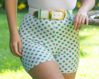 Bamboo Polka Dot & Stripe Pop Art Belt Loop Green and White 90’s Bike Shorts