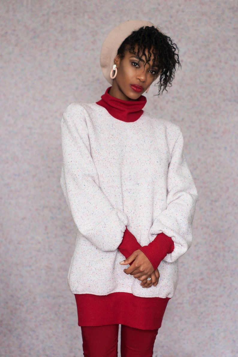 Fleece Lined Confetti Speckled Baggy Turtleneck Sweatshirt Tunic XXL 2XL
