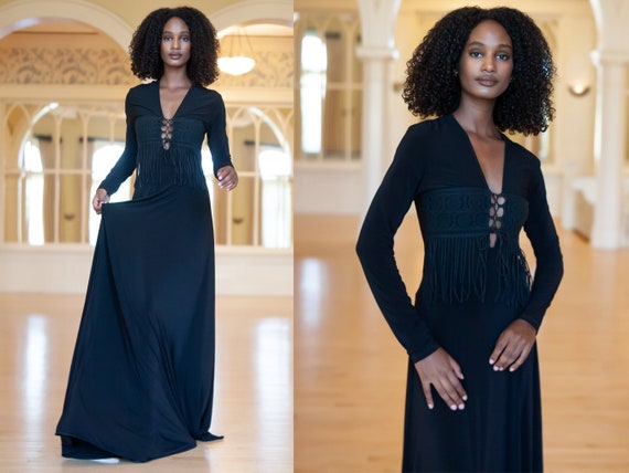 SAMPLE SALE Black Fringe Laceup A-line 