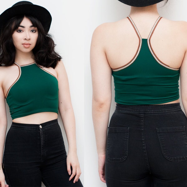 Matte Green Spandex Sporty Racer Back Crop