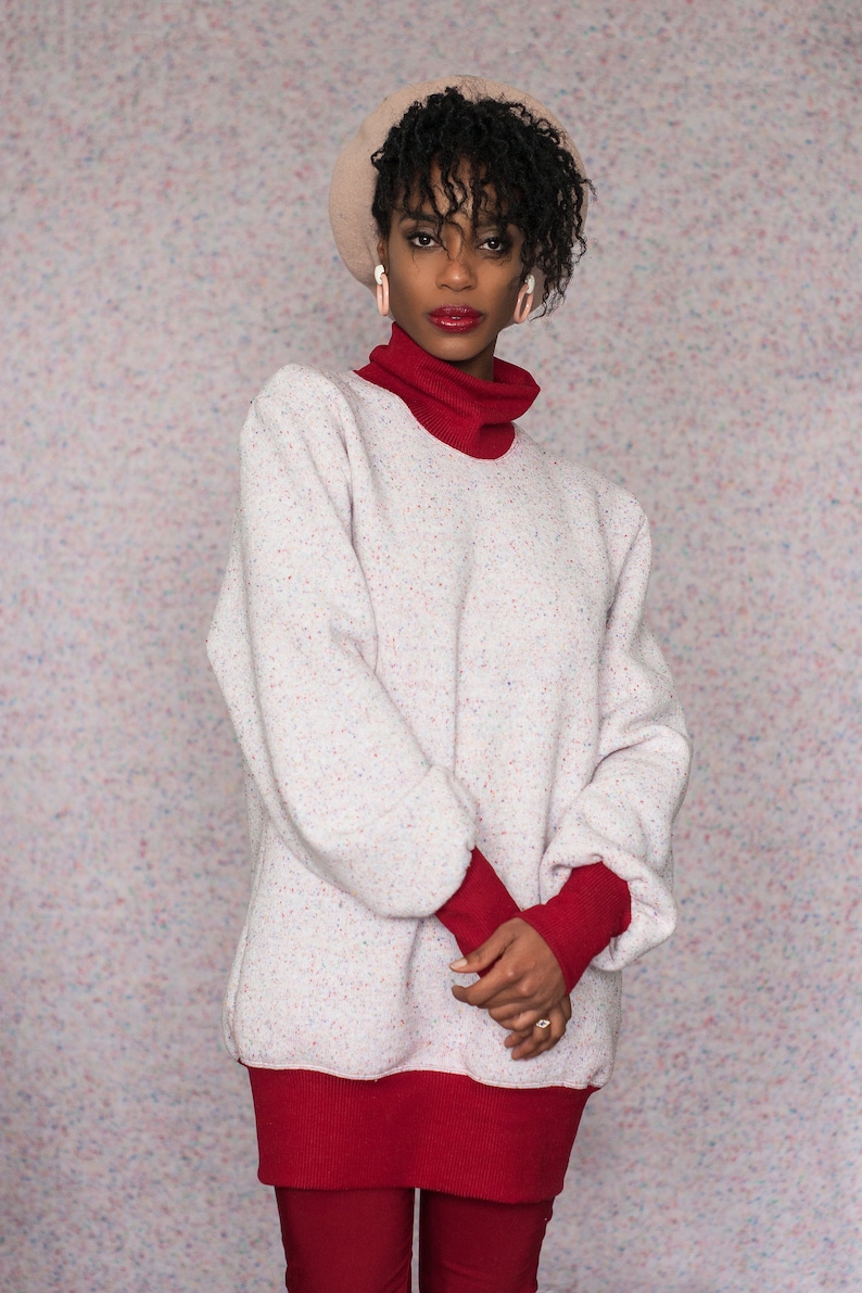 Fleece Lined Confetti Speckled Baggy Turtleneck Sweatshirt Tunic XXL 2XL